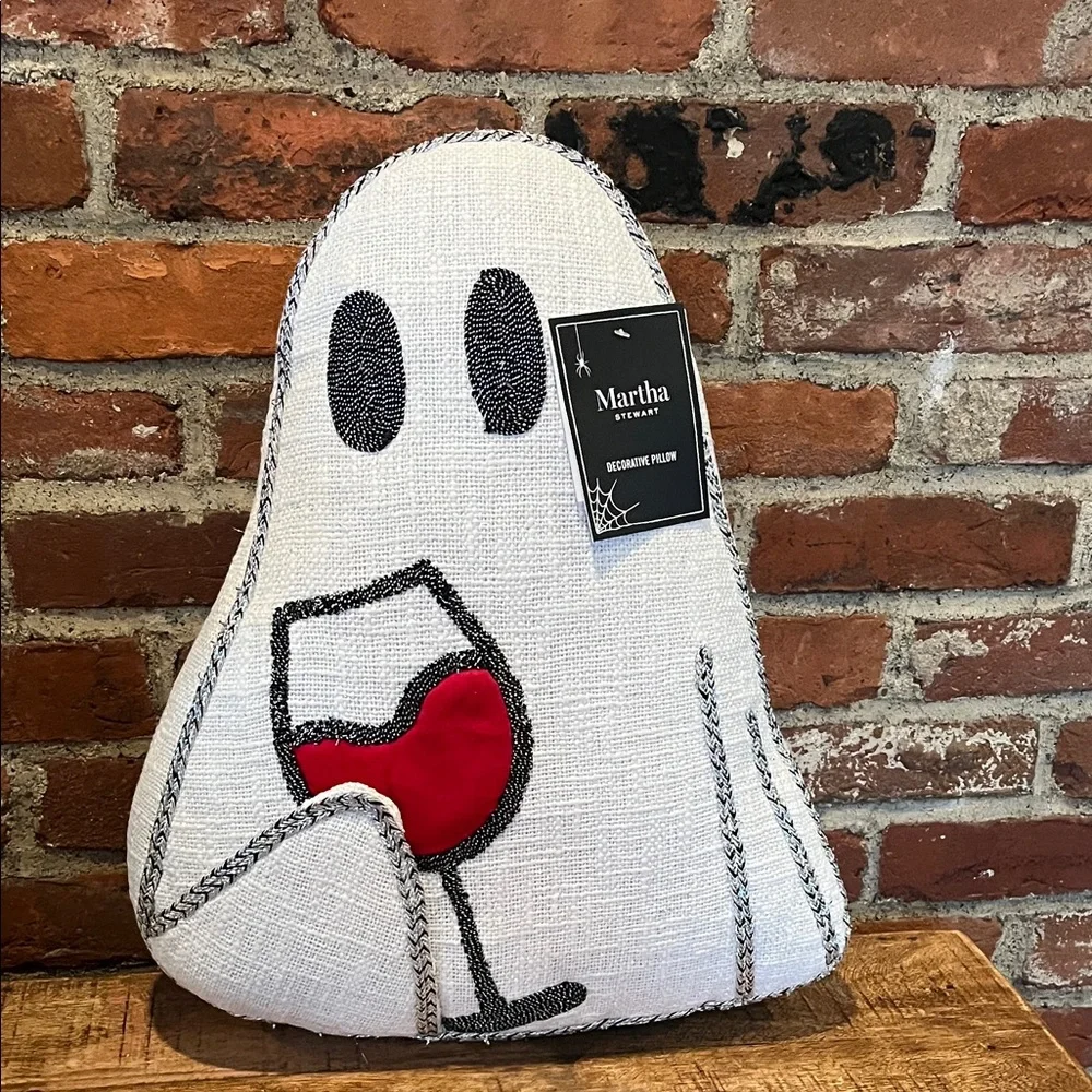 Martha Stewart White Ghost Pillow with Red Wine Accent